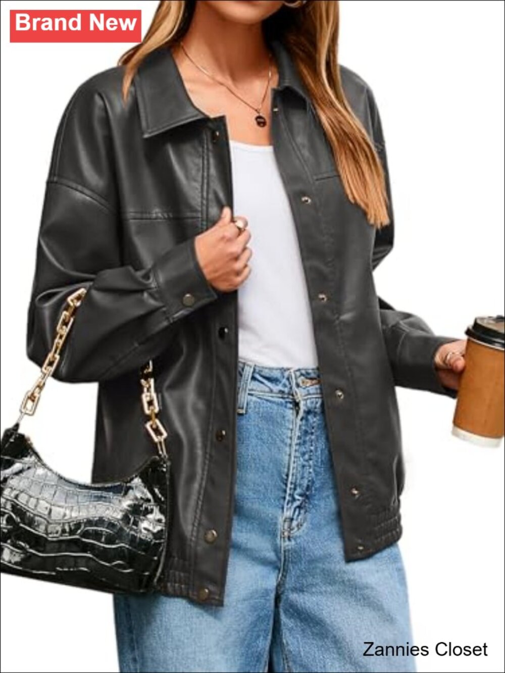 ✨ Womens Faux Leather Jacket Loose Fit Button Down Motorcycle Bomber Fall